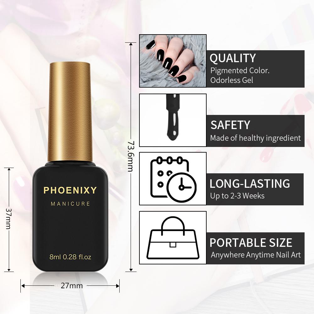 Полуперманентный гель-лак для ногтей PHOENIXY 8 мл для стойкого дизайна ногтей