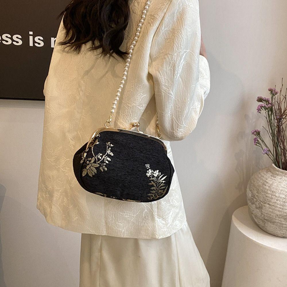 Холщовая сумка-ханфу с вышивкой, сумка-чеонсам на жемчужной цепочке, портативная сумка в китайском стиле, вечерняя