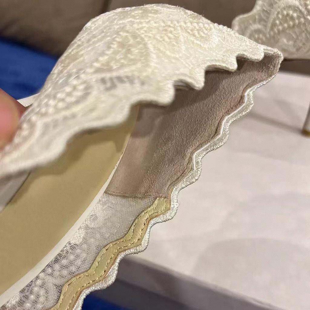 2025 весна и осень кружевные белые одинарные туфли свадебное платье туфли невесты женские заостренный нос тонкий каблук полые вышитые сетчатые высокие каблуки