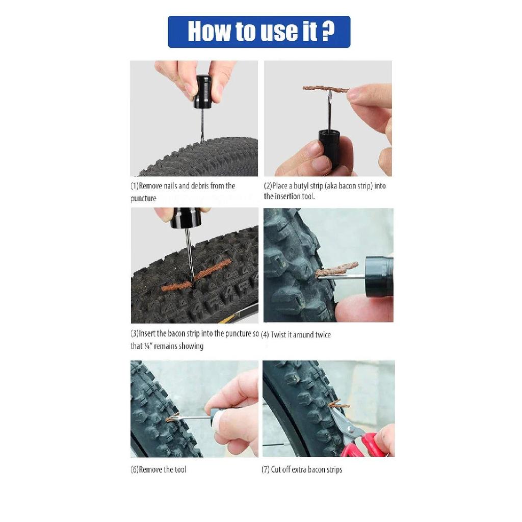 Tubeless Tire Repair Kit for Road MTB Bikes - Rubber Plugs Bacon Strips Insertion Tool for Puncture Fixes Mass Air Flow 3