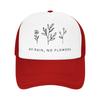 No Rain No Flowers Graphic Trucker Hat Minimalist Floral Design Breathable Mesh Baseball Cap Unisex Casual Adjustable