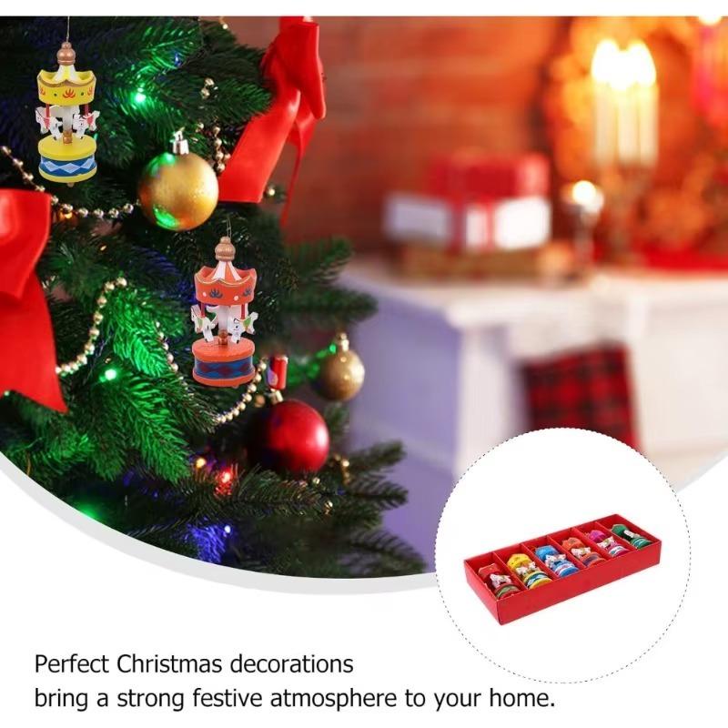 6Pcs Wooden Carousel Ornaments Holiday Party Cute Carousel Pendant Christmas New Year Home Decor