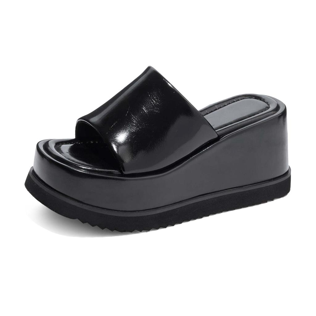 Модные Krazing Pot Натуральная кожа Супервысокие танкетки Повседневные Пляжные Слингбэки Мюли Платформа Летние сандалии Лаконичные Роскошные Уличные тапочки