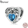 BAMOER, стерлинговое серебро 925 пробы, блестящий циркон в форме сердца, синий ретро, ​​сердце любви, бисер, для женщин, ювелирные украшения