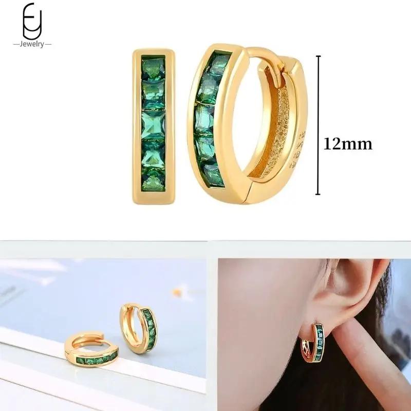 Серьги из стерлингового серебра 925 пробы с зеленым цирконом, золотые серьги-кольца в форме сердца для женщин, изящные пусеты, роскошные ювелирные изделия, подарки