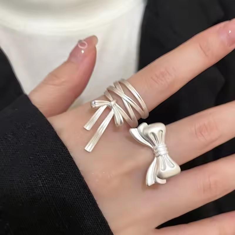 925 Silver Rings For Women Girl Female Open Minimalist Retro Bow Ring Creative Anillos Bague Fine Jewelry
