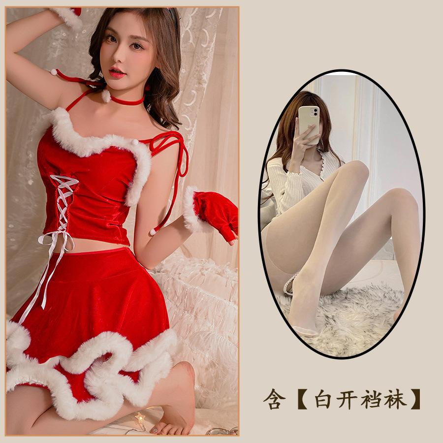 Сексуальная милая рождественская одежда Страстное соблазнение Костюм для маленькой груди Косплей юбка на подтяжках Униформа