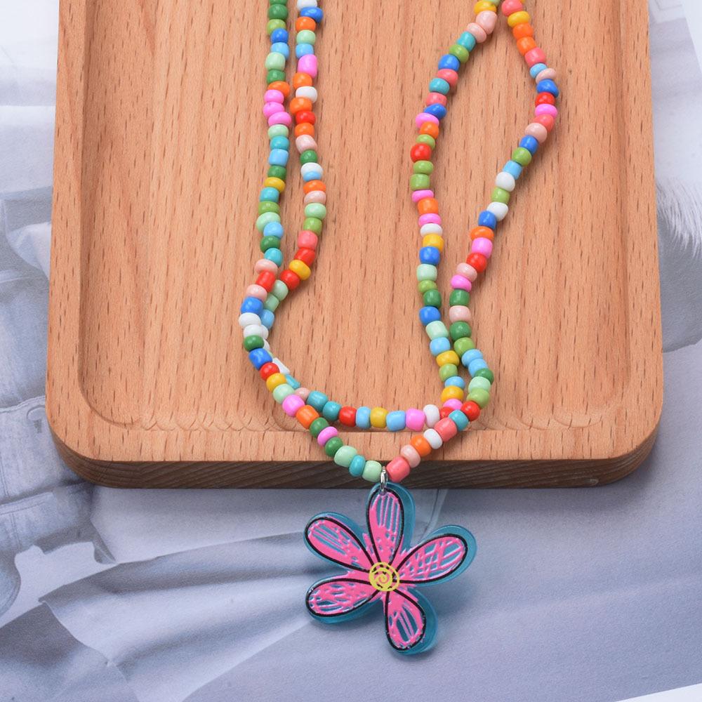 Двойное ожерелье с подвеской из смоляного цветка, женское бохо-цветное ожерелье с бусинами