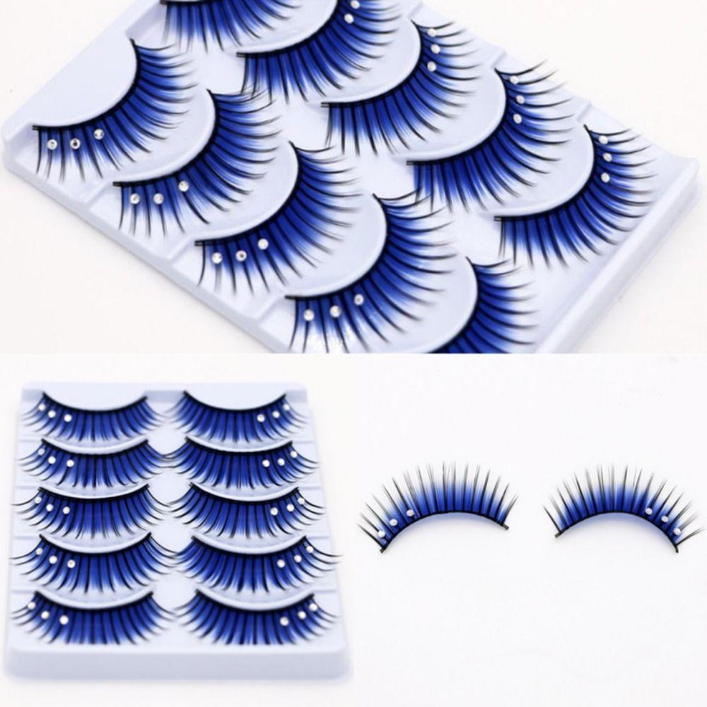 With Three Diamonds Blue Eyelashes Makeup Scene False Eyelashes Beautiful Stage Eyelashes Women