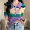 Вязаный свитер Wind Student Super Hot Color POLO Collar, женская летняя футболка с короткими рукавами больших размеров