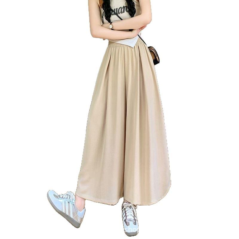 Korean ice silk pleated nine-point culottes women's high waist loose and thin wide-leg pants sweet wind lulu pants
