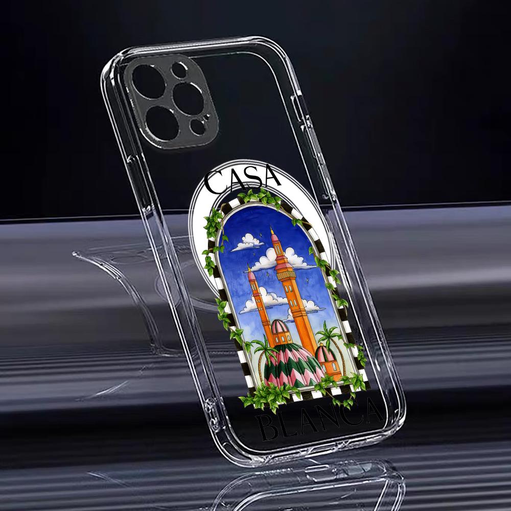 Художественный чехол Casablanca для iPhone 17 16 15 14 13 12 Pro Max Plus С магнитным прозрачным чехлом Беспроводная зарядка
