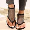 Fashion Summer Fishnet Flat Shoes Woman Bling Rhinestone Covered Mesh Sandals Ladies Chic Hollow Out Glitter Lace Flip Flops Plus Size