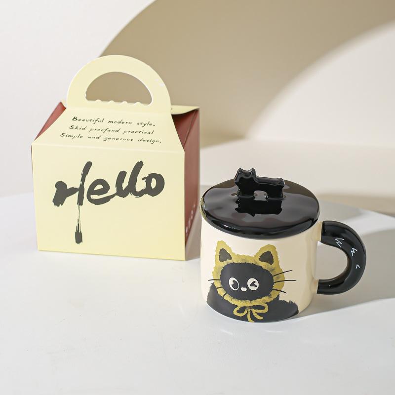 Cute Cat Cup Office Mug with Lid Water Cup Ceramic Couple Gift Souvenir Gift Box Birthday Creativity