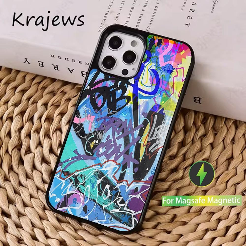 Крутая вещь Чехол для телефона с граффити-артом Для iPhone 16,15,14,13,12,11,Pro,Max,Plus,Mini, Magsafe,Магнитный чехол для беспроводной зарядки