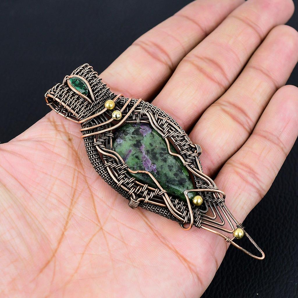 Рубиновый цоизит, драгоценный камень, чистая медная проволока, кулон ручной работы, ювелирный подарок для нее