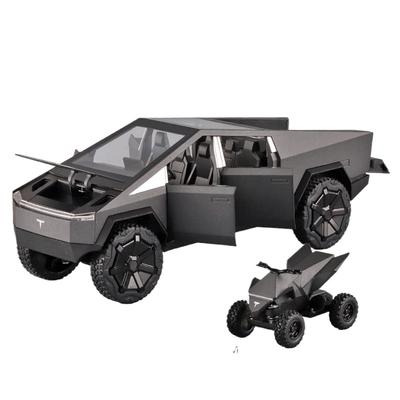 1/24 Tesla Cybertruck Пикап с Мотоциклом Сплав Модель Автомобиля Литая Игрушечная Машинка Звук и Свет Имитация Модели Автомобилей Игрушки Подарок