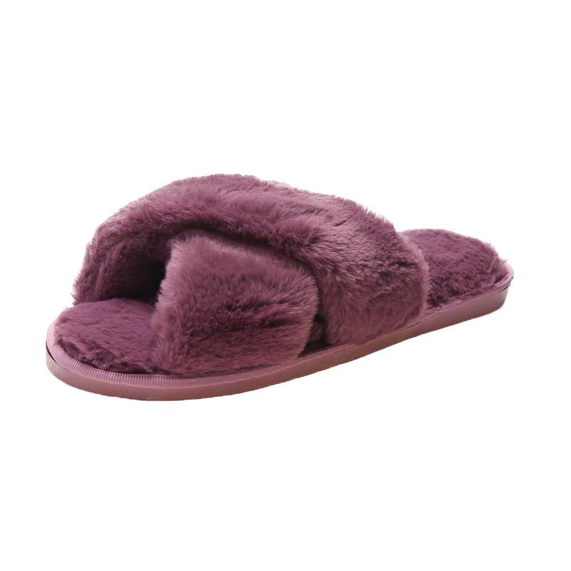 Большие размеры, женские тапочки Cross Hairy, осенне-зимние новые домашние тапочки с плоской подошвой для дома