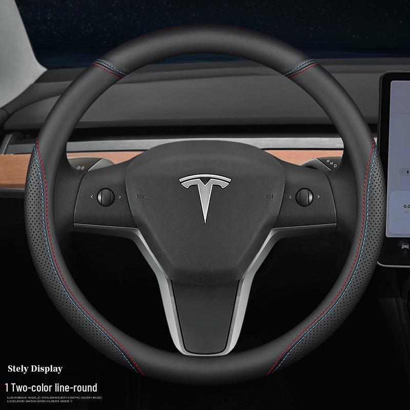 Tesla Steering Wheel Covers: Genuine Leather, Anti-Slip, All-Season for Model 3, Y, X, S
