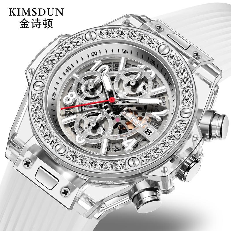 KIMSDUN ЧАСЫ МУЖСКИЕ ТОП БРЕНДА РОСКОШНЫЕ ЧАСЫ Алмаз Прозрачный кварцевый водонепроницаемый сетчатый красный часы Ms. Больше. Пара смотреть