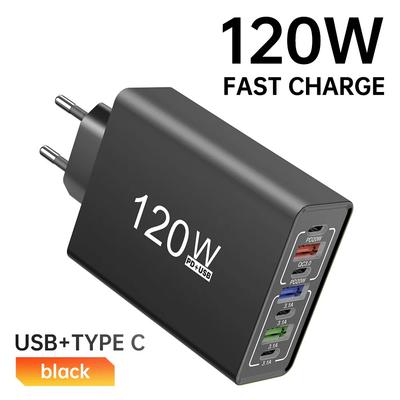 120 Вт Многопортовое USB-зарядное устройство Type C Быстрая зарядка Адаптер для зарядки телефона Для iPhone Samsung Xiaomi Вилка ЕС/США Настенное зарядное устройство