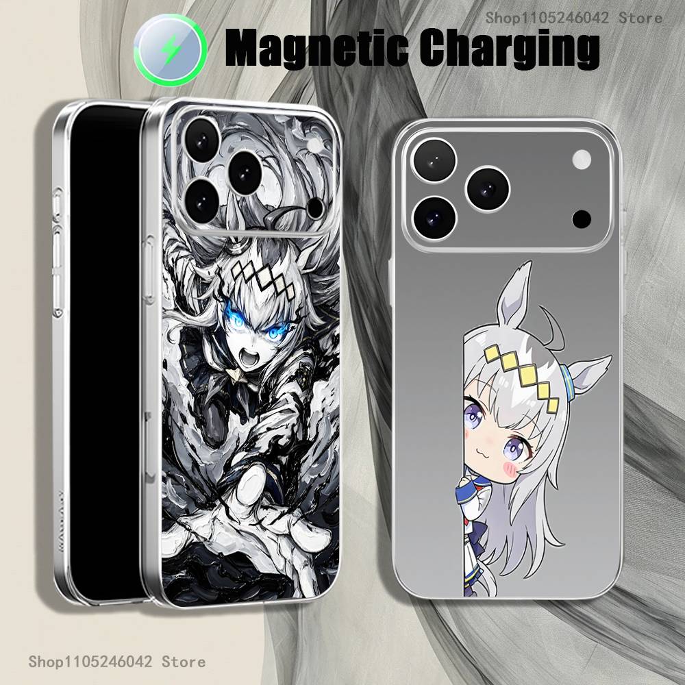 P-Красивый Аниме D-Дерби Милый Для iPhone 17,16,15,14,13,12,11,Pro,Max,Plus Прозрачный Белый Чехол для Телефона Магнитная Беспроводная Зарядка
