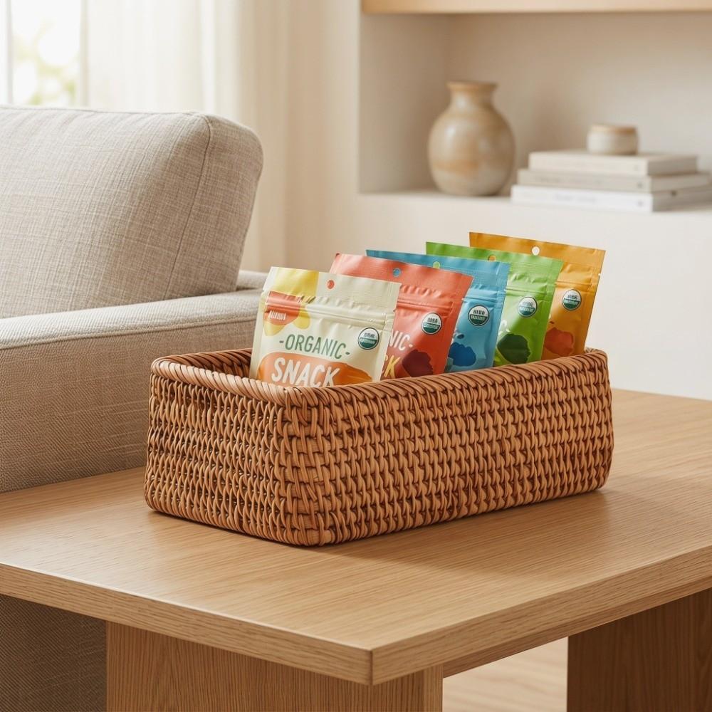 Rattan Wicker Storage Basket Rectangular Snack Toy Storage Basket Living Room