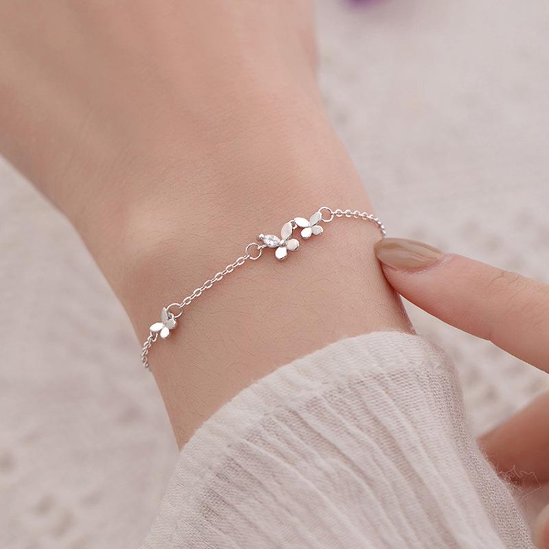 VENTFILLE 925 Sterling Silver Diamond-Studded Butterfly Bracelet Women's Fashion Temperament Flower Adjustable Bracelet