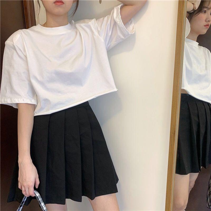 VAYLA Short Sleeve T-shirts Women Solid Cropped Tops Sexy Stylish Harajuku Streetwear Girls Cool Loose All-match Korean Style Casual