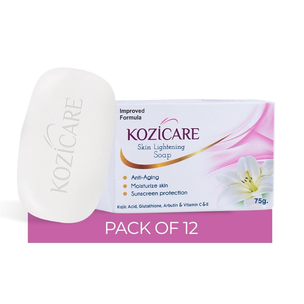HealthVit Kozicare Мыло для осветления кожи - Упаковка 12 шт. | Обогащено койевой кислотой и витамином C Sabun Soap | Антивозрастное и защита от солнца | Сияющая кожа