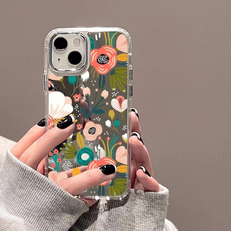 Зеркальный чехол с цветами для iPhone 11, чехол для iPhone 15 14 Pro 12 13 Pro Max X XS XR, милый противоударный мягкий чехол на заднюю панель