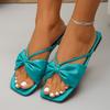 Женские летние шлепанцы с открытым носком, с бантом, розовые кожаные сандалии на плоской подошве, женские уличные пляжные шлепанцы, женские шлепанцы, женский большой размер