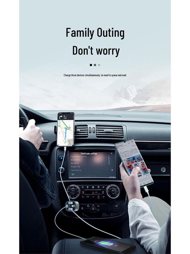 Bluetooth FM Transmitter & Car Charger with Fast Charging PD30W QC3.0, Ambient Light, USB Drive, and Music Playback