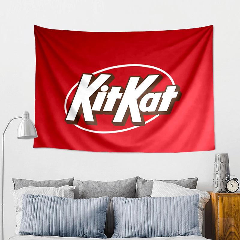 Гобелен с принтом KitKat, Настенный декор, Гостиная, общежитие, Большой настенный декор, Тканевый декор, Веер, Подарки на день рождения
