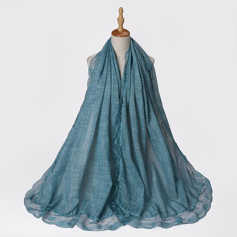 Solid Plain Lace Flower Patchwork Scarf for Women Muslim Islamic Hijab Head Scarves Shawls Female Long Pashmina Headwear