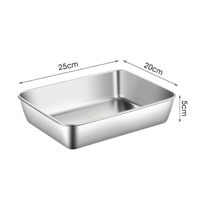 Stainless Steel Square Plate With Lid Rectangular Food Storage Pan Commercial Dish Tray Large Refreshing Lunch Box Container