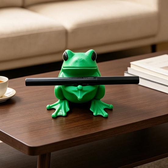 3D Printed Cute Frog Pen Holder, Bright Green Pen Stand with Pen-Grabbing Structure, Anti-Slip Desktop Organizer for Pens & Makeup Brushes, Creative