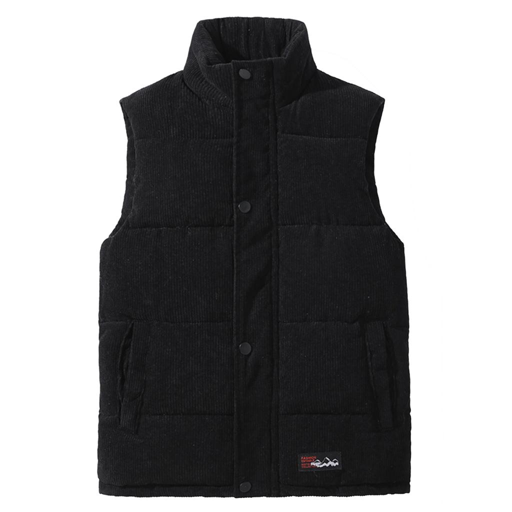 Men's Casual Solid-color Down And Cotton Button Vest Men's Stand-up Collar Corduroy Sleeveless Vest Jacket
