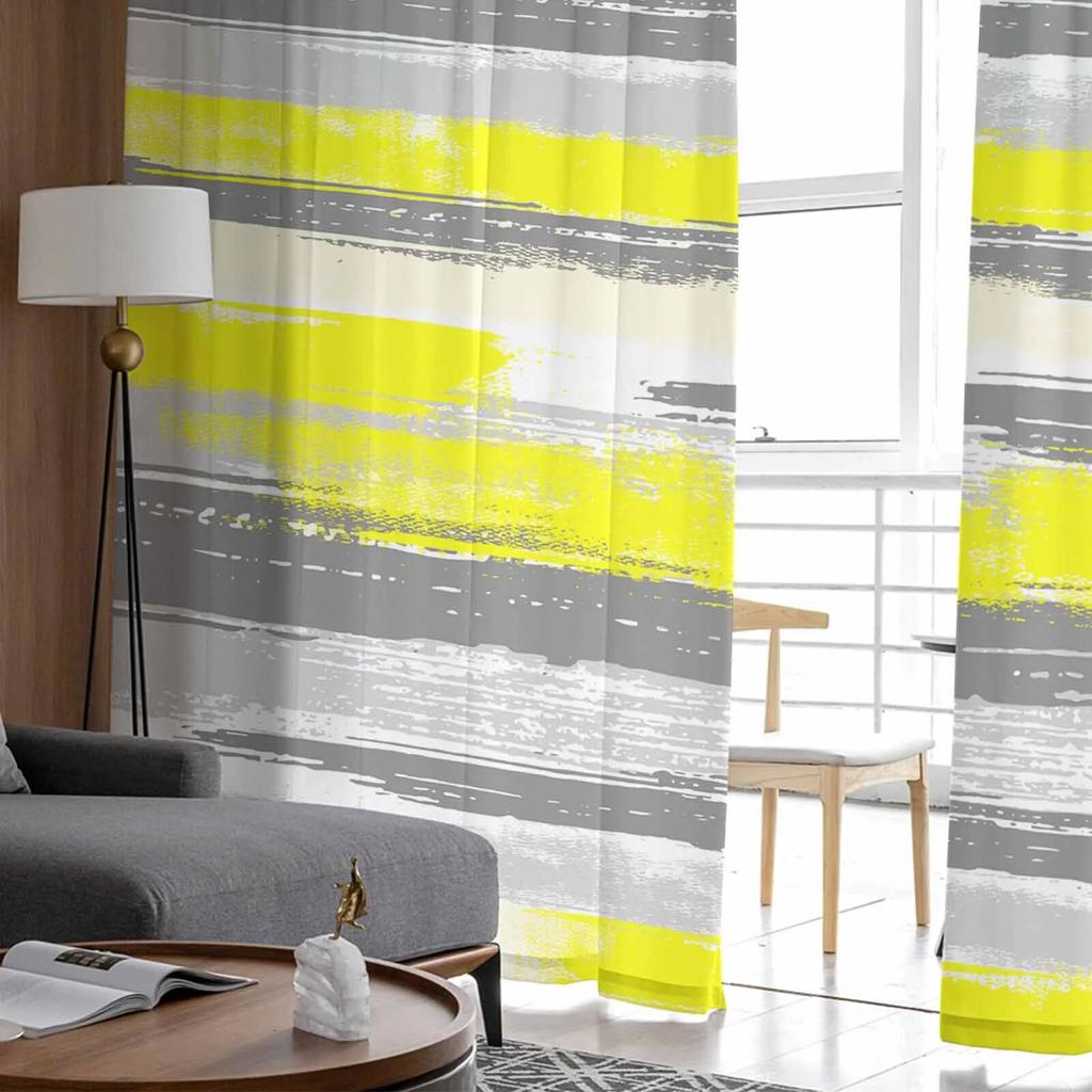 Geometric Line Paint Yellow Tulle Curtains For Living Room Sheer Curtain For Bedroom Kitchen Blinds Voile Curtains