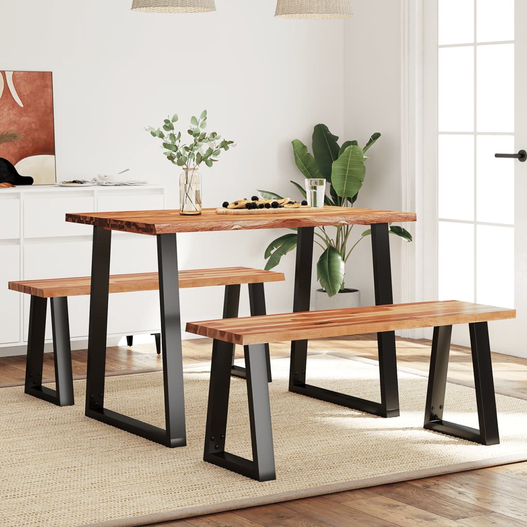 3 Piece Dining Set with Live Edge Solid Acacia Wood