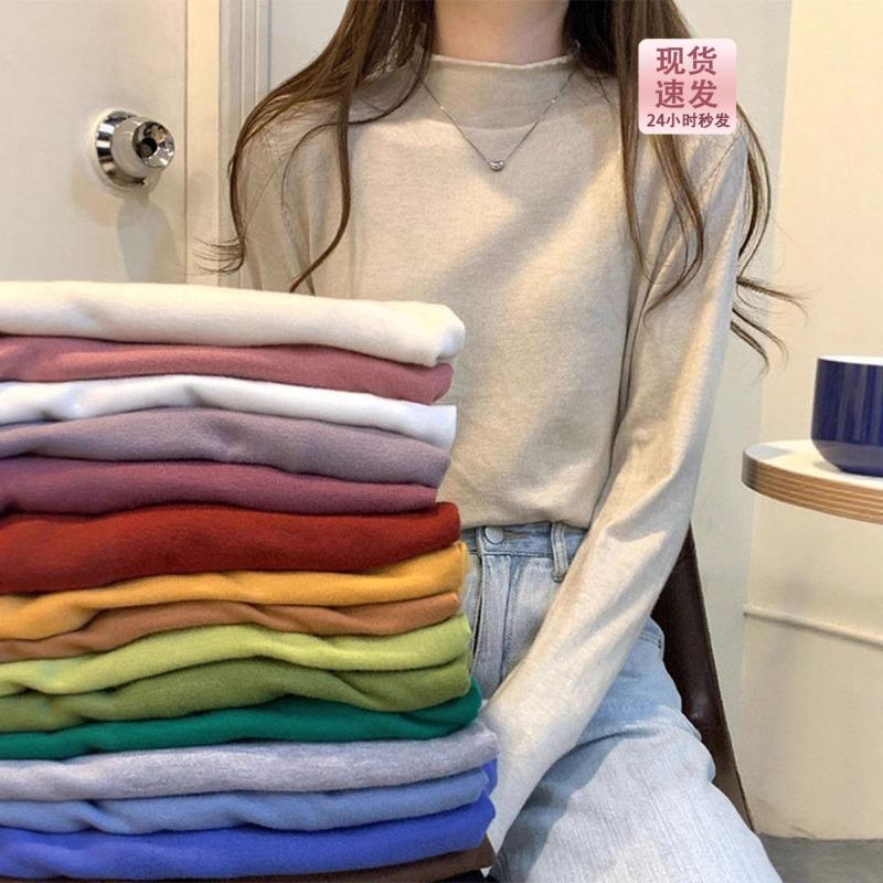 Semi-turtleneck Bottoming Shirt Women's Black Slim-fitting Sweater Inside White Thin Knitted Sweater Autumn and Winter Top