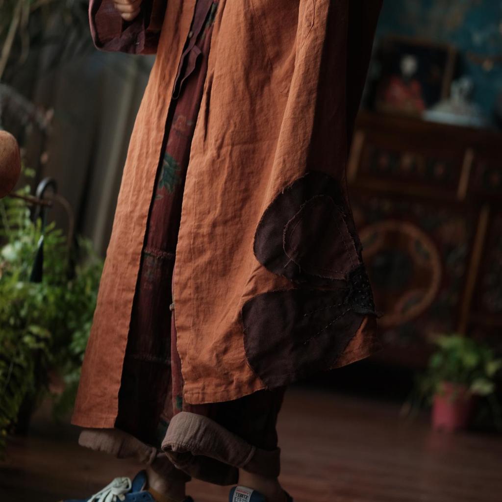 Винтажный льняной халат с вышивкой в виде снежинок