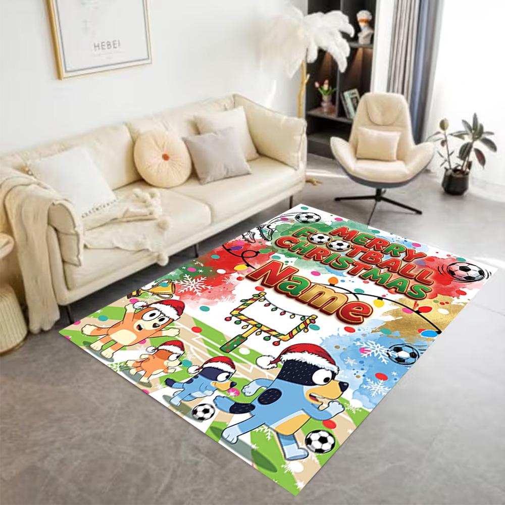 Bluey's Soccer Adventure Personalized Name Floor Rug Office Rug Suitable for Dining Room Study room Game Room Entryway Anti-slip Rug Office home decor