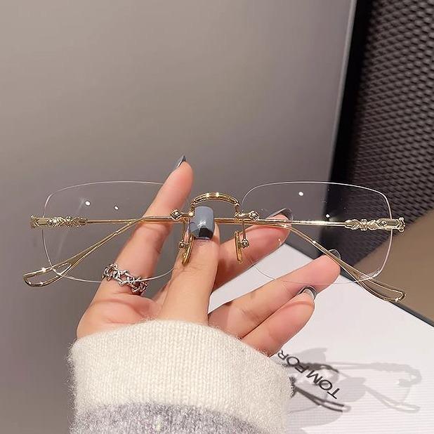 Blue Light Blocking Frameless Slim Red Reading Glasses for Men with Fashionable Edge