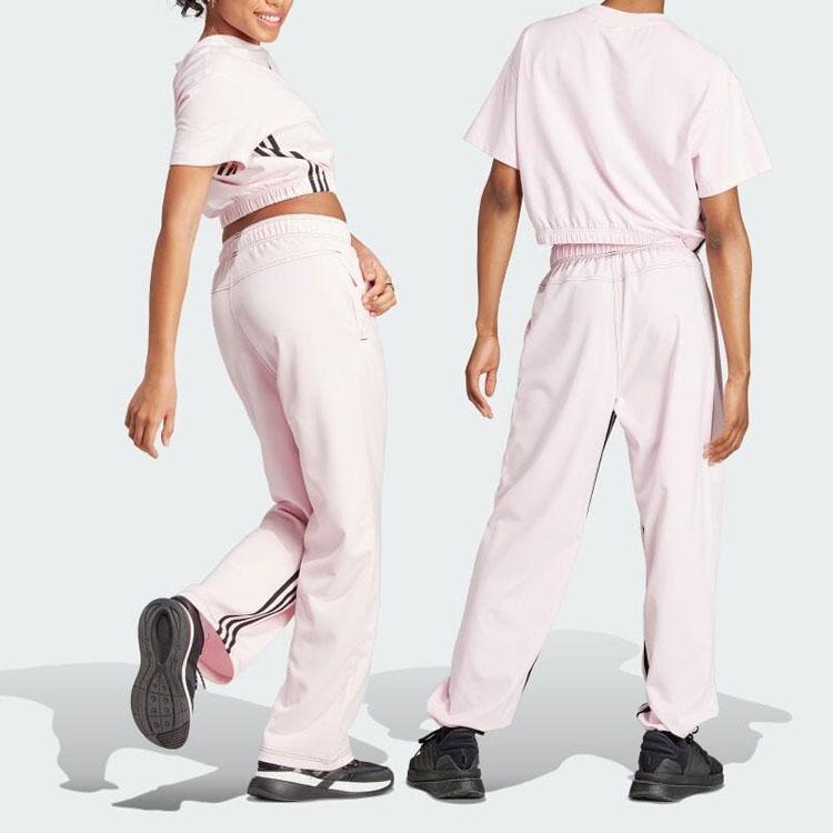 adidas Свободные широкие трикотажные спортивные брюки с логотипом, розовые IM4978