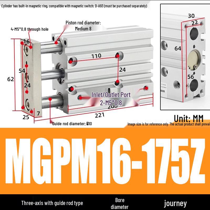 Compact Three-Axis Pneumatic Guided Rod Cylinder 12/16/20/25/32-10/20/40/50/75z
