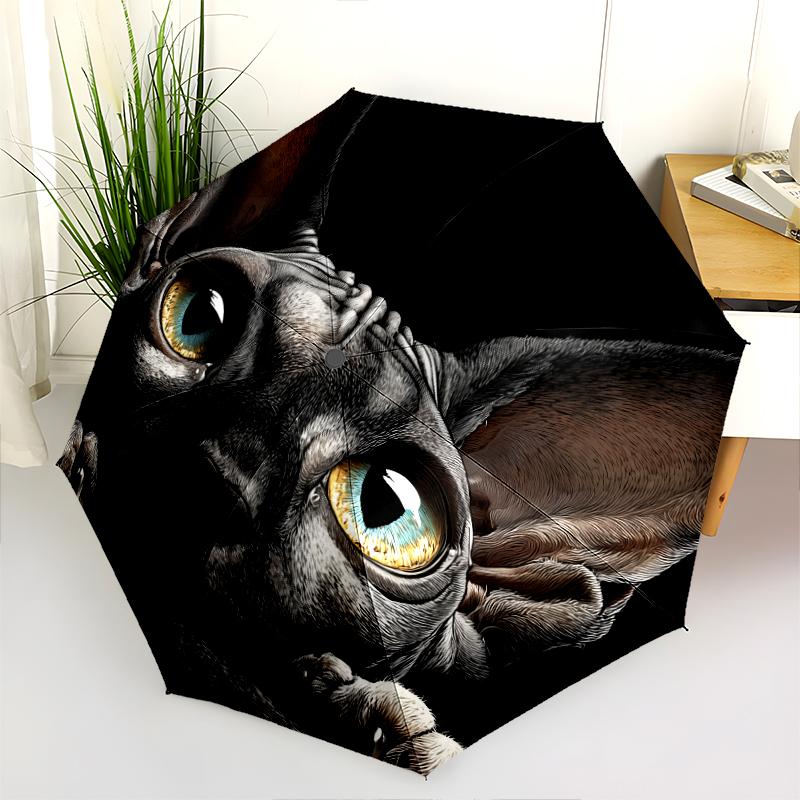 Узор с черной бесшерстной кошкой, автоматический складной зонт, портативная и складная конструкция, 8 спиц, рождественский или день рождения подарок.