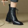 2024 Autumn New Genuine Leather Women Boots Retro Women Shoes Square Toe Chunky Heel Solid Chelsea Boots Winter Female Boots