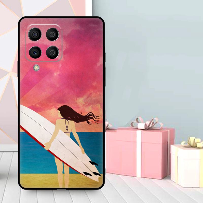 ГАВАЙСКИЙ ПЛЯЖ ДЕВУШКА-СЕРФЕРКА СЕРФИНГ ИСКУССТВО Чехол Для Samsung Galaxy M36 M12 M52 M06 M16 M56 M33 M15 M55 M31 M13 M14 M53 M32 M35 M34 M54