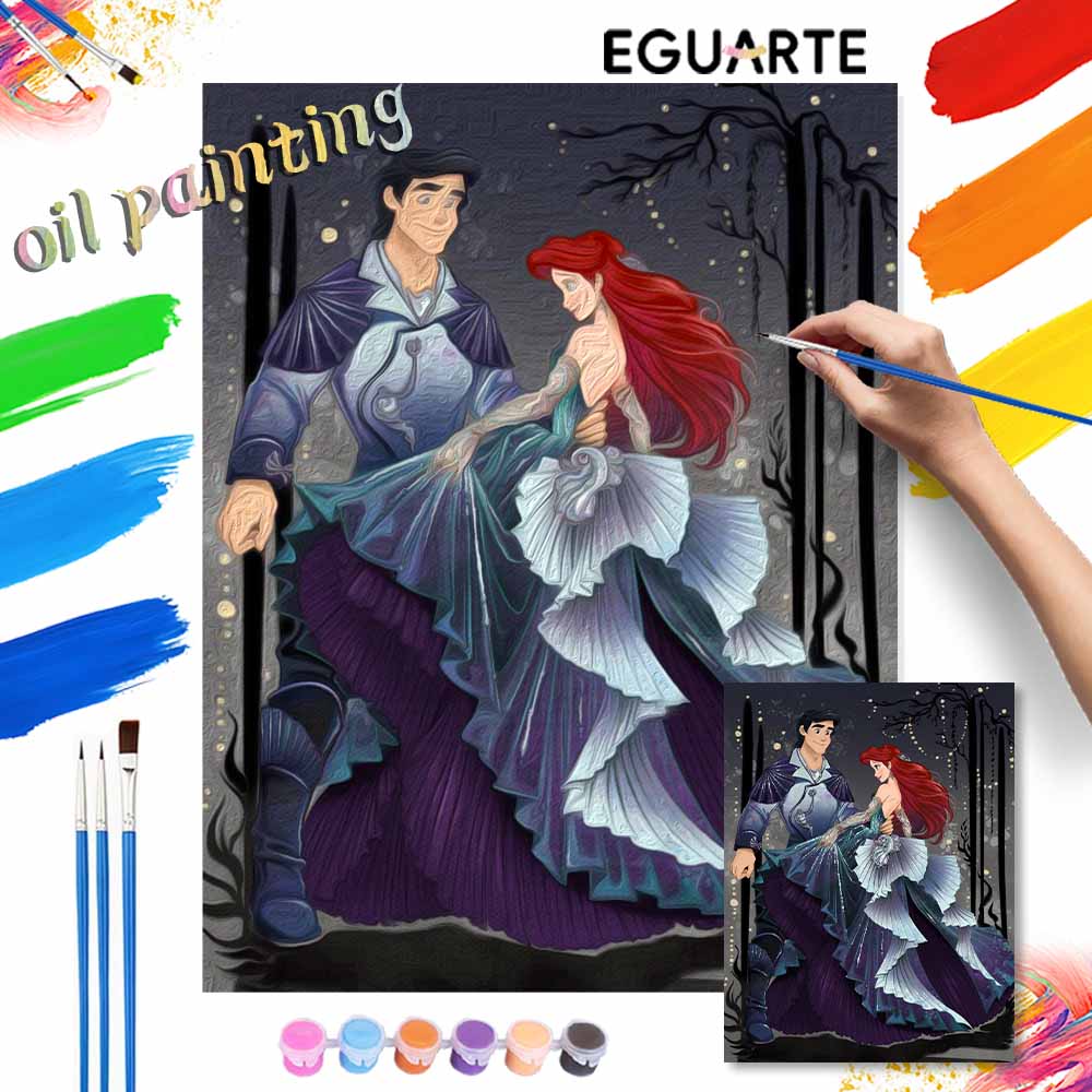 Disney Little Mermaid Ariel Prince Eric oil paint by numbers painting kit handmade diy home decor gifts wall art canvas painting 130